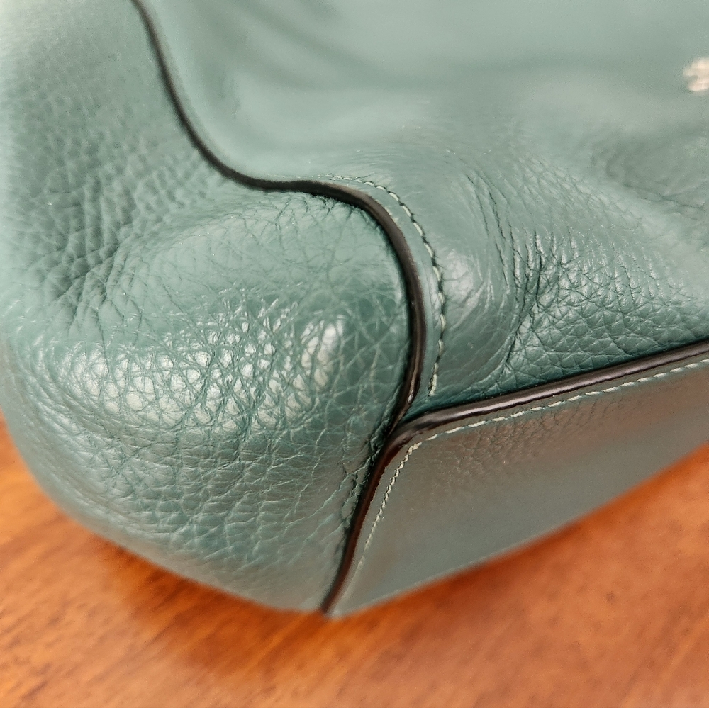 Coach Hallie Pebbled Leather Hobo Shoulder Bag In Teal - Picture 7 of 15